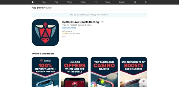 Screenshot of BetBull on App Store