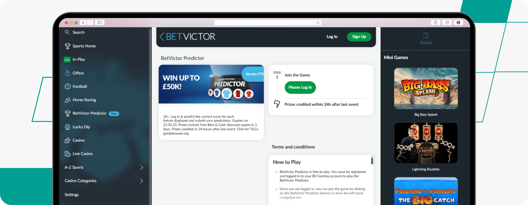 screenshot of betvictor football predictor offer